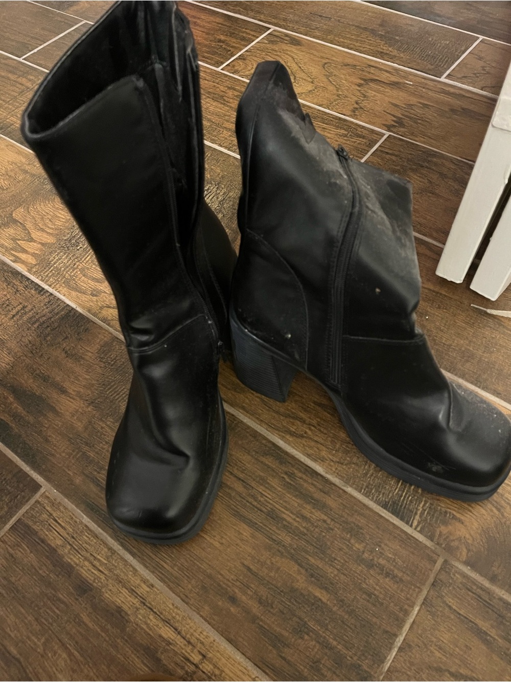 Elan Black Mid-Calf Block Heel Boots